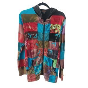 Rising International Nepal Hoodie Boho Jacket Womens Medium Patchwork Size M